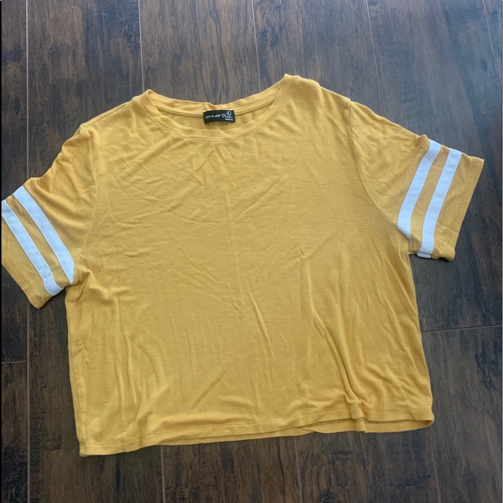 Simple yellow crop top with white strips